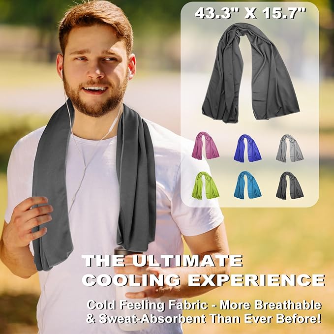Cooling Towel 43.3" x 15.7" - Ice Sweat Towel for Neck & Face - Quick Cool Down Wrap for Summer Heat, Gym, Running, Golf, Yoga & Sports