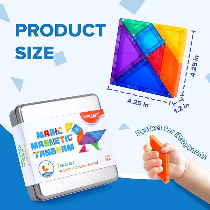 YPLUS Magnetic Tangrams Puzzle, 700 Shapes 3D Magnet Blocks Montessori Toys for STEM, Educational Travel Activity Board Games Kids Toddler