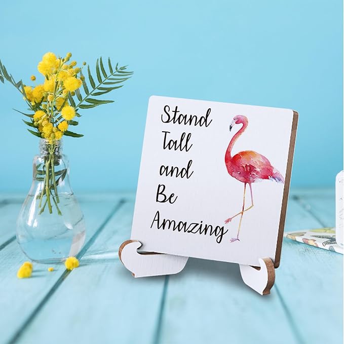 Flamingo Gifts Rustic Wooden Desk Decor - Funny Flamingo Plaque with Wood Stand Holder for Farmhouse, Office, Girls Room