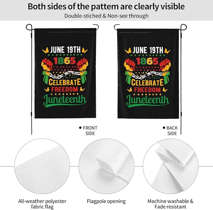 Juneteenth Garden Flag – 12.5x18 Inch Outdoor juneteenth Decorations Banner, african american flag, Yard Decor, Black History Month, Freedom Day Gift