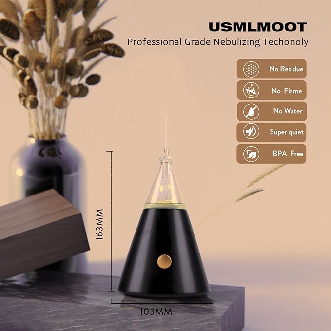 Professional Waterless Essential Oil Diffuser with Night Light, Wood and Glass Scent Diffuser for Home with Cold Air Tech. Original Babel Tower Design