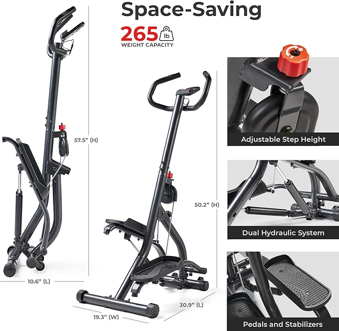 Sunny Health & Fitness Stair Stepper w/Handlebar, Extended Step Range Climber Machine for Legs, Core and Glute Workouts, Connection with Free SunnyFit App