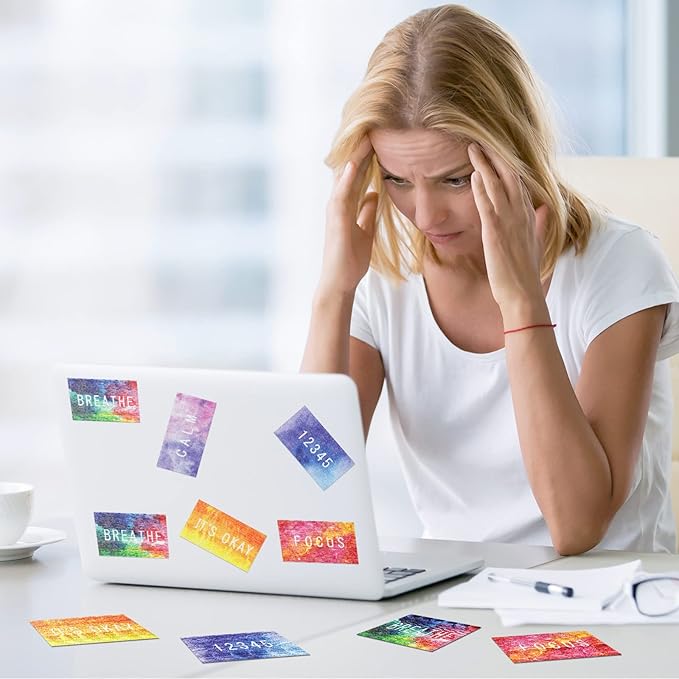 Crtiin 50 Pieces Anxiety Sensory Stickers for Anxiety Relief Items Mental Health Stickers Fidget Textured Strips for Office Classroom Desk Relieve Adult Stress(Bright Style)