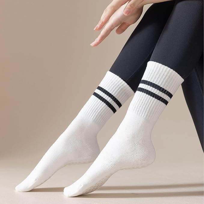 3/6 Pairs Cute Pilates Socks with Grips,Yoga Socks Barre Sock Non Slip Embroidery for Barre Ballet Barefoot Workout
