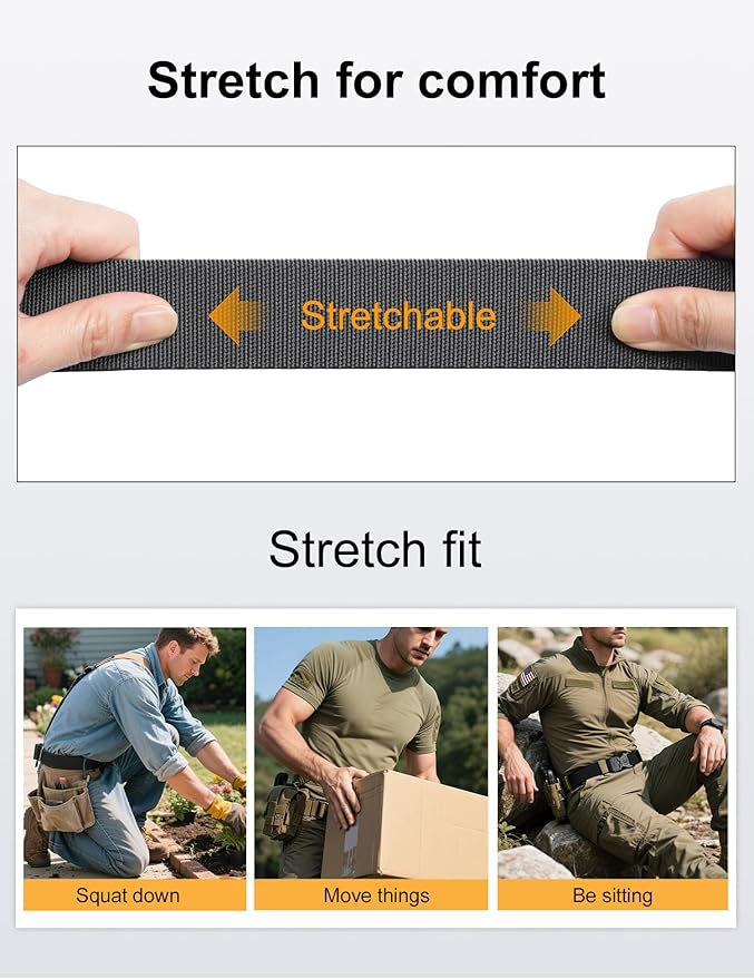 JUKMO Quick Release Tactical Belt, Military Work 1.5" Nylon Web Golf Belt with Heavy Duty Seatbelt Buckle