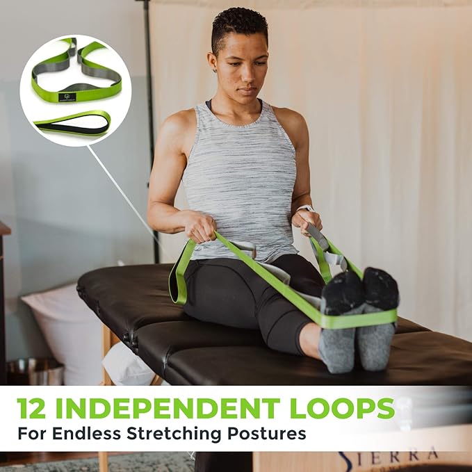 Gradient Fitness Stretching Strap for Physical Therapy, 12 Multi-Loop Stretch Strap 1" W x 8' L, Neoprene Handles, Physical Therapy Equipment, Yoga Straps for Stretching, Leg Stretcher.