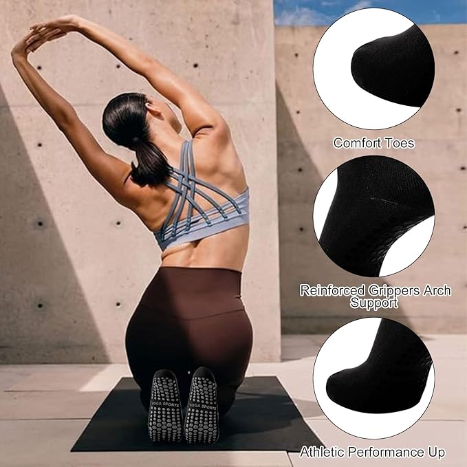 3 Pairs Non Slip Yoga Socks for Women Anti-skid Long Socks for Yoga, Barre, Ballet, Dance, Barefoot Workout Gym