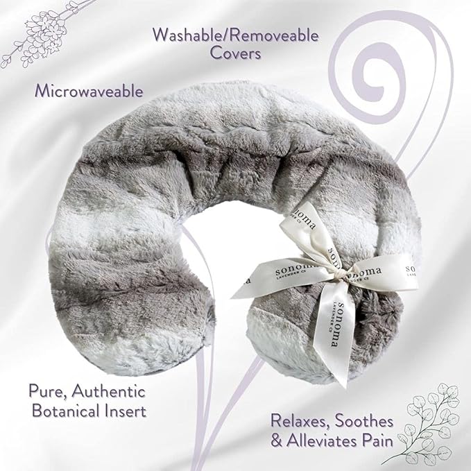 Sonoma Lavender Luxury Lavender Heatable/Chillable Neck Pillow, Microwaveable for Neck and Shoulders with Removable Washable Covers, Great for Relaxation and Pain Relief (Angora Platinum)