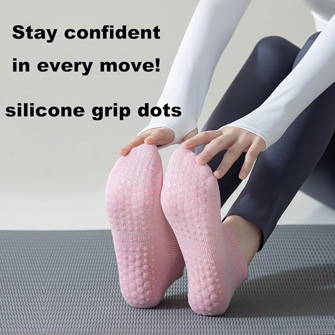 Women's Pilates Grip Socks Seamless Breathable Cotton Yoga Socks Non Slip 5-Pack