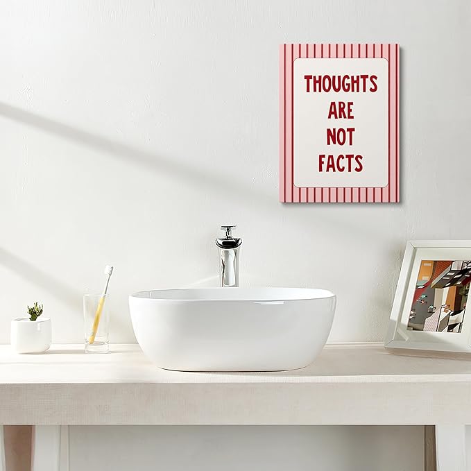 XWELLDAN Pink Mental Health Thoughts Are Not Facts Framed Canvas Wall Art Decor, Mental Health Therapy Psychologist Counselor Office Decor, 11x14 Inches