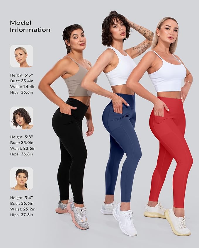 CHRLEISURE Leggings with Pockets for Women, High Waisted Tummy Control Workout Yoga Pants