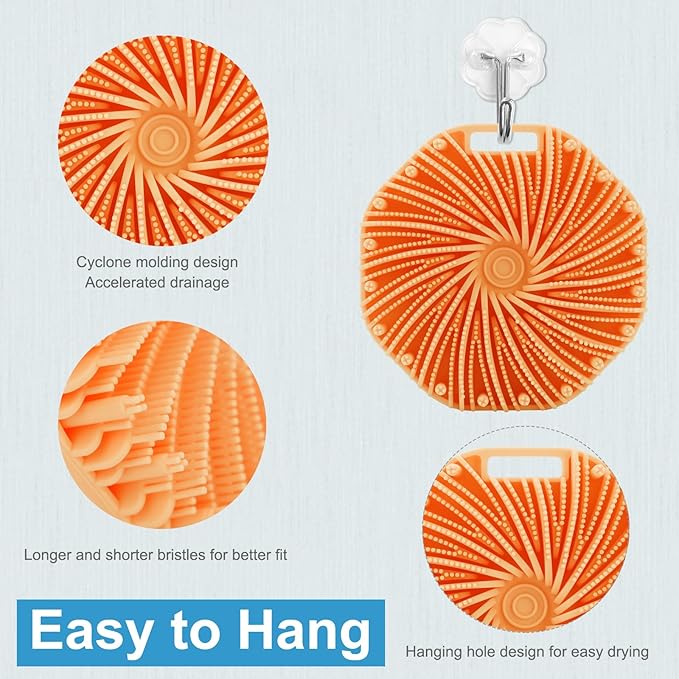 Silicone Body Scrubber,Exfoliating Body Scrubbers for use in Shower,Silicone Body Brush for Showering and Anti-Slippery Handles for All Skin Types(Orange)