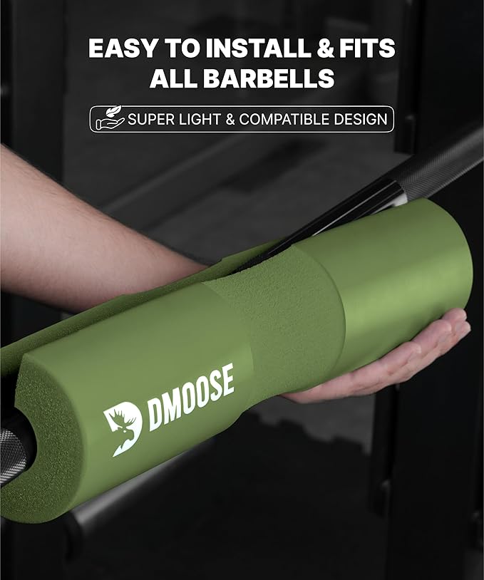 DMoose Fitness Barbell Pad for Hip Thrust, Squat & Lunges - Non-Slip Thick Foam Cushion for Neck and Back Support with Two Straps - Hip Thrust Pad for Leg Day - Fits All Olympic Bars and Smith Machine