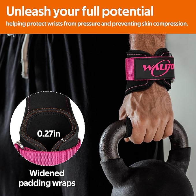 WALITO Weight Lifting Wrist Straps (Pair),Double Layer Leather Grips for Deadlift,Powerlifting and Gym Workouts, Adjustable Neoprene Padded Wrist Wraps - Men/Women, Heavy Duty Support
