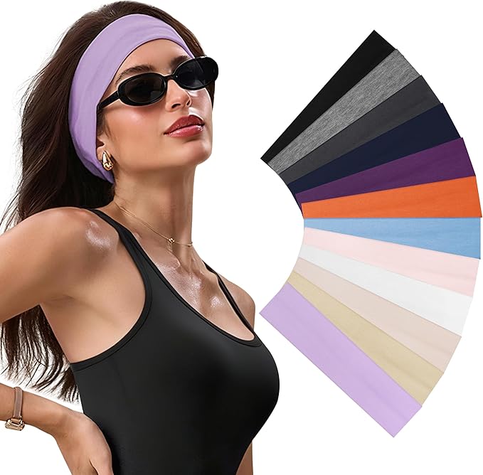Headbands for Women - 12Pcs Non-Slip Cotton Cloth Headbands for Women's Hair Accessories,Fashion Sports Hair Bands & Ties,Soft Fabric for Yoga,Running,Workout
