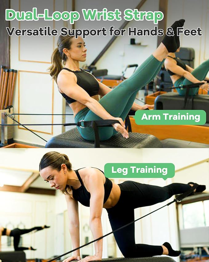 Wonderful Day 2PCS Pilates Straps for Reformer, Comfortable Enhanced Thickness, Fitness D-Ring Double Loop Exercise Straps for Home Gym Workout (Black)