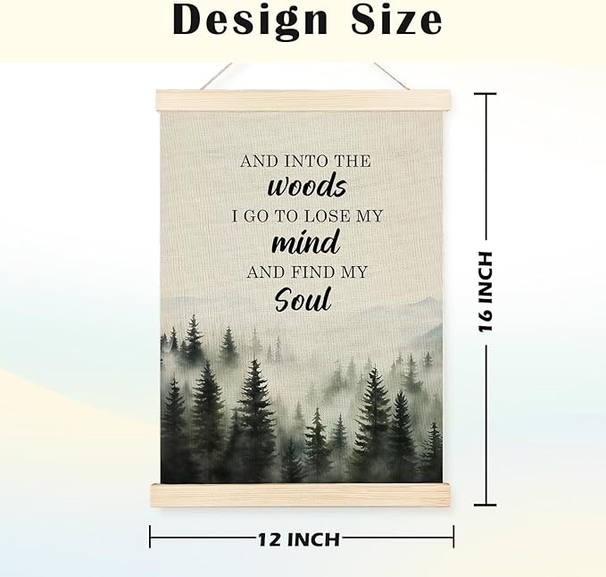 JINYO Inspirational Wall Decor, and into the Woods I Go to Lose My Mind and Find My Soul Forest Wall Art Poster, Misty Nature Landscape Wall Decor for Home Bedroom Living Room, 12x16 Inch