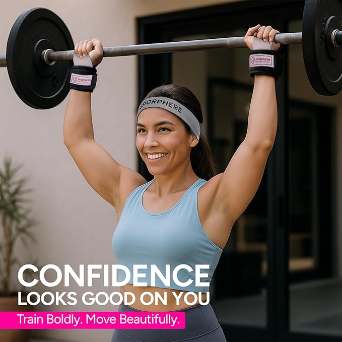 Premium Weight Grips for Women, Lifting Straps, Wrist Wraps for Weightlifting Women- Anti-Slip Silicone Gym Grip Ergonomic, Women's Gym Grips, Ideal for CrossFit– Deadlift straps & Pull up bar grips-Sport Headband Bonus Gift -SPORPHERE