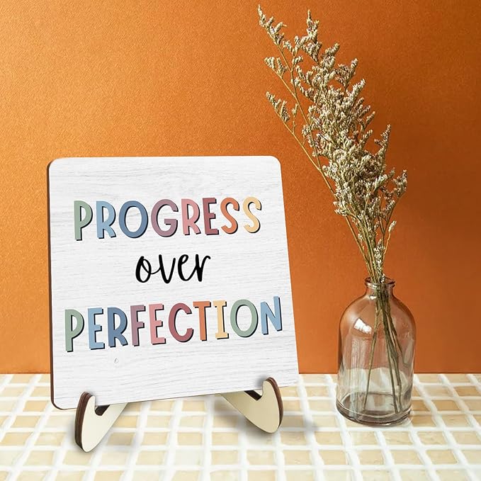 Decorative Desk Decor Motivational Affirmations Office Decor Plaque with Wooden Stand Inspirational Boho Mental Health Wood Sign for Nursery Homeschool Classroom Reading Corner Table Shelf
