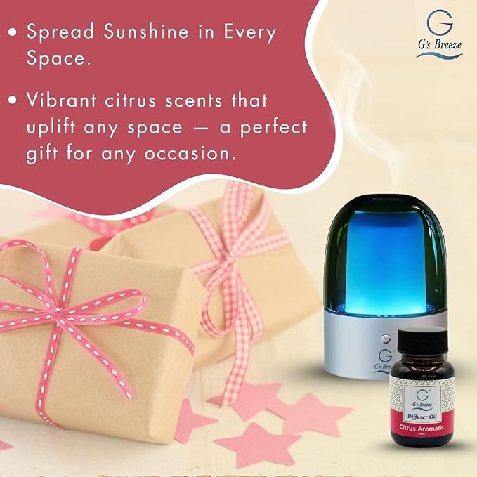 G's Breeze Smart Aroma Diffuser with 60ml Citrus Aromatic Scent Refill – Bluetooth & Wi-Fi App Control, LED Lighting, Adjustable Intensity, Long-Lasting Fresh Zesty Citrus Fragrance for Home or Office