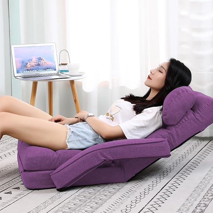 FLOGUOR 42-Position Adjustable Floor Chair, Chaise Lounge Indoor, Folding Lazy Sofa with Armrests and a Pillow Padded Adults Gaming Chairs for Living Room, Bedroom Factory Price, 8803XM (Purple)