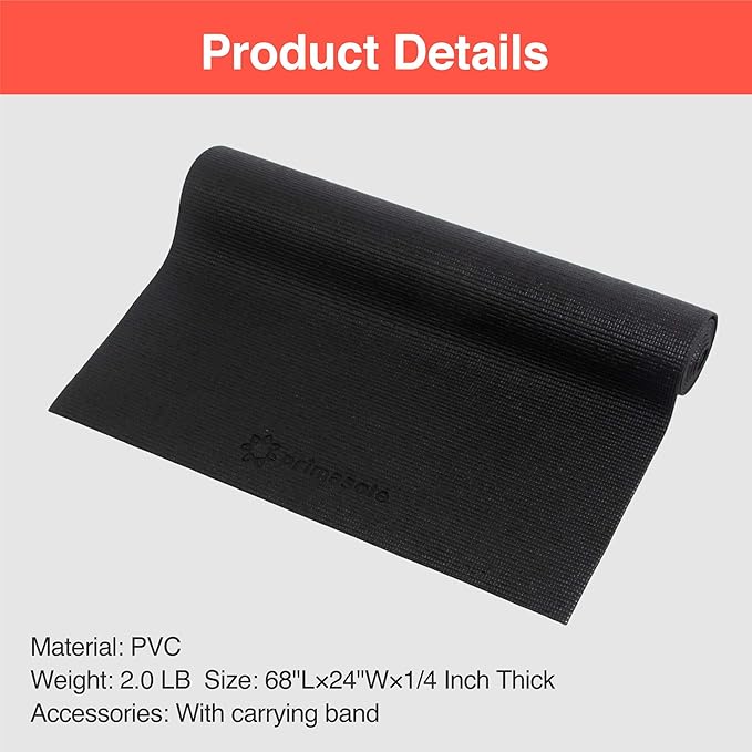 Yoga Mat with Carry Strap for Yoga Pilates Fitness and Floor Workout at Home and Gym Non-slip 9 colors