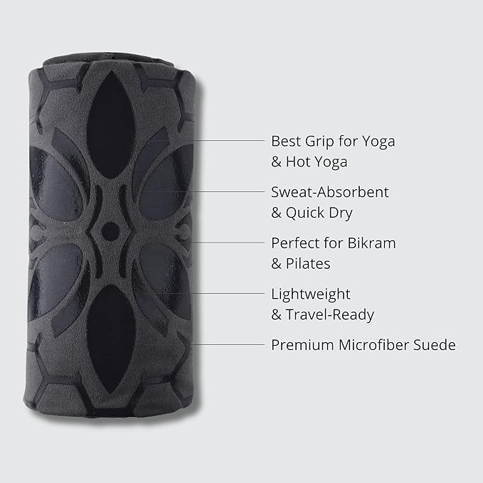 Clever Yoga Hot Yoga Mat Towel – Non-Slip Grip for Hot Yoga, Sweat Absorbent, Honeycomb Silicone Grip, Stays Flat – Ideal for Pilates, Travel, Washable & Lightweight - Gray