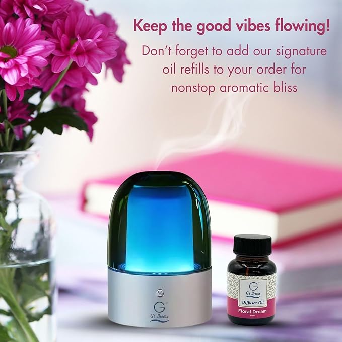 G's Breeze Smart Aroma Diffuser with 60ml Floral Dream Scent Refill - Bluetooth & Wi-Fi App Control - LED Lighting & Adjustable Intensity - Long-Lasting Elegant Floral Fragrance for Home or Office