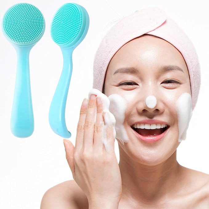 3pcs Silicone Manual Face Scrubber, Soft Face Scrubber Exfoliator, Waterproof Skin Friendly Face Cleansing Brush for Blackheads Whiteheads Makeup Residues Removal- Blue