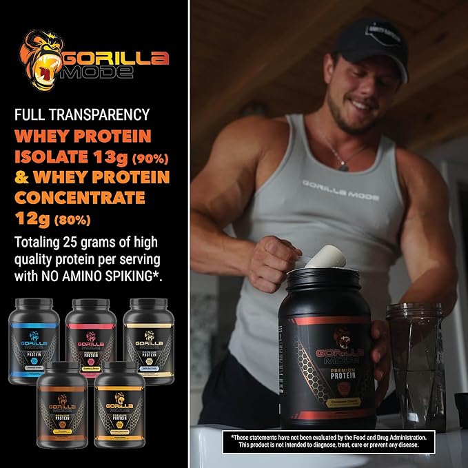 Gorilla Mind Premium Whey Protein - Birthday Cake, 25 Grams of Whey Protein Isolate & Concentrate,Recover and Build Muscle (30 Servings)