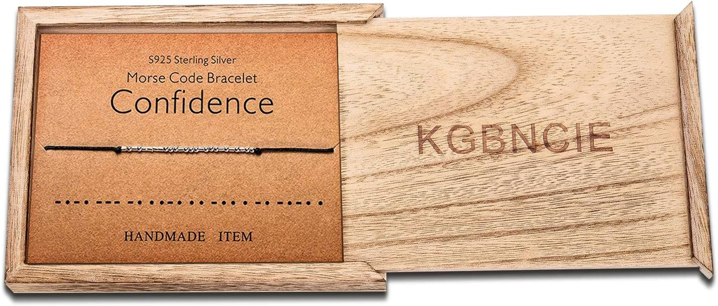 KGBNCIE Morse Code Bracelet for Women Sterling Silver Beads on Silk Cord Secret Message Fuck Friendship Inspirational Encouragement Bracelet Gift for Her