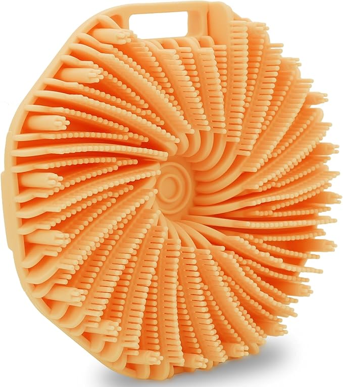 Silicone Body Scrubber,Exfoliating Body Scrubbers for use in Shower,Silicone Body Brush for Showering and Anti-Slippery Handles for All Skin Types(Orange)