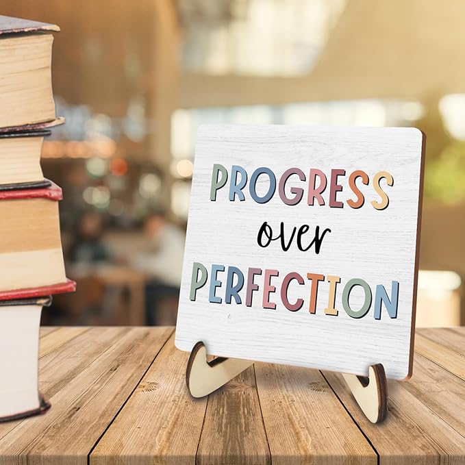 Decorative Desk Decor Motivational Affirmations Office Decor Plaque with Wooden Stand Inspirational Boho Mental Health Wood Sign for Nursery Homeschool Classroom Reading Corner Table Shelf