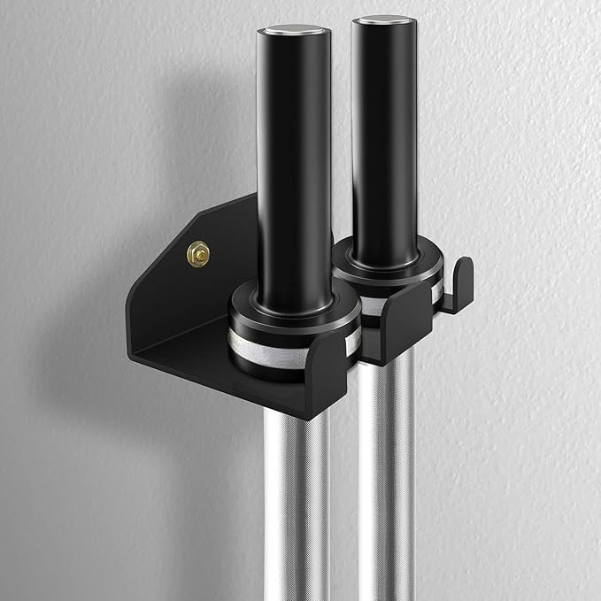Olympic Barbell Hanger,Garage Gym Bar Wall Rack,Vertical Barbell Mount Rack,Double Barbell Holder Wall Mount,Space Saving Commercial or Home Gym Accessory,Holds 33mm Bar (2 hook black)