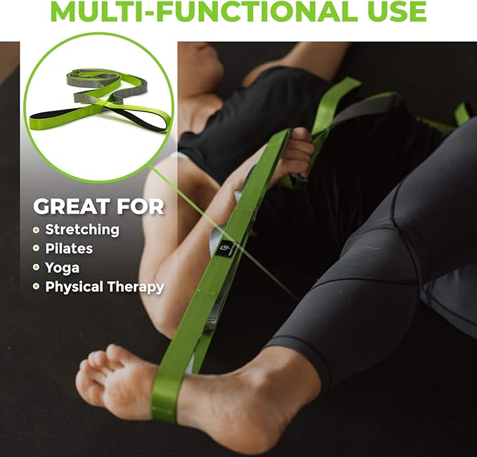 Gradient Fitness Stretching Strap for Physical Therapy, 12 Multi-Loop Stretch Strap 1" W x 8' L, Neoprene Handles, Physical Therapy Equipment, Yoga Straps for Stretching, Leg Stretcher.