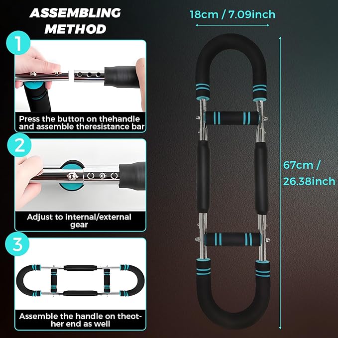 Elite Twister Arm Trainer, 66-110lb Adjustable Chest Workout Equipment, Arm Muscle Trainer for Men & Women, Portable Detachable Power Twister Bar, Home Gym Upper Body Fitness Machine