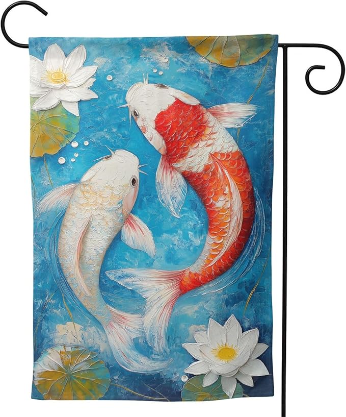 Koi fish Garden Flag 12x18 In Double Sided Yard Flags Lawn Sign Decor No Flagstand