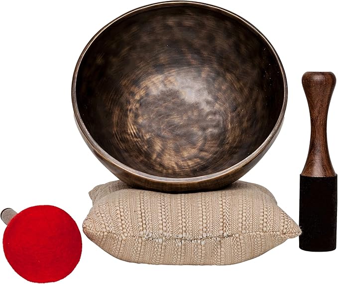 Large Tibetan Singing Bowl Set by Ohm Store — Saturn Pure Bronze Meditation Sound Bowl 9 Inches, 2 Mallets and a Cushion — Handcrafted Nepali Sound Bath Instrument (Saturn)