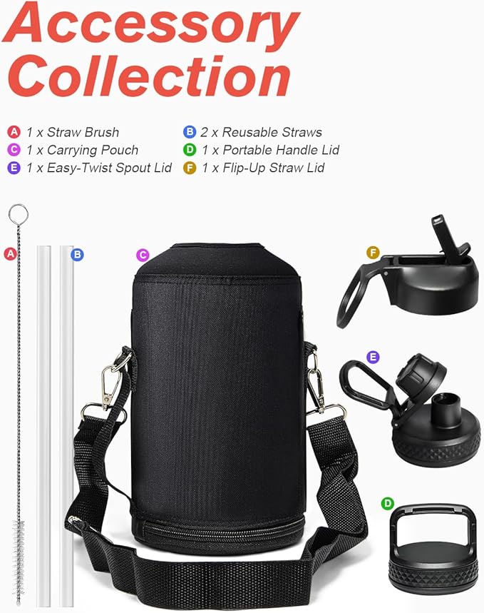 Coolflask 128 oz Gallon Water Bottle Insulated with Straw&3 Lids, Water Jug Large Stainless Steel Metal Vacuum Wide Mouth for Sports, Gym or Office, Non-BPA Keep Cold 48H Hot 24H, Ombre Green