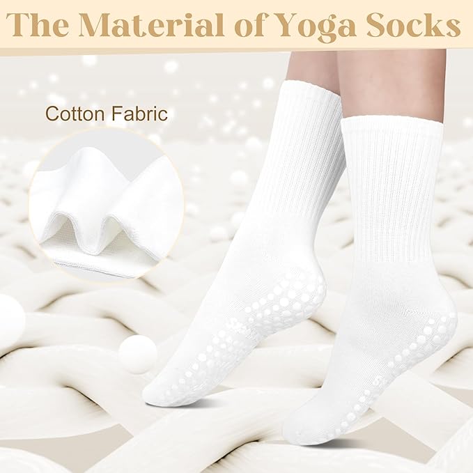 Justay 6 Pairs Pilates Socks with Grips for Women Soft Non Slip Crew Cotton Athletic Workout Barre Hospital Yoga Socks