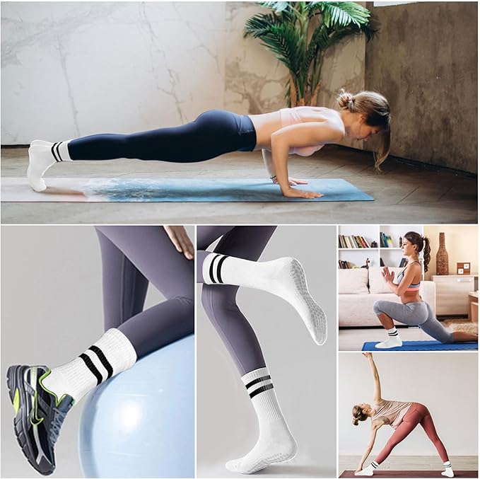 3 Pairs Non Slip Yoga Socks for Women Anti-skid Long Socks for Yoga, Barre, Ballet, Dance, Barefoot Workout Gym