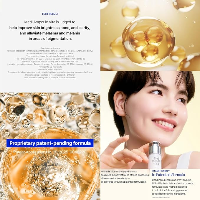 MILLIMILLI MediAmpoule – Vita Serum | Brightening Vitamin C Face Ampoule with Vitamin E, B5 & Antioxidants | Dark Spot Corrector, Tone-Up & Radiance Booster Korean Skin Care, 15ml