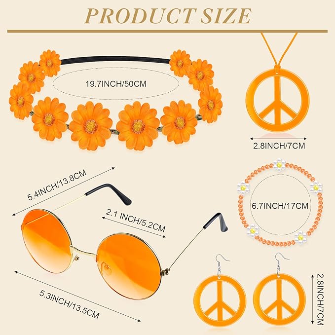 Batiyeer 6 Pcs Hippie Costume Accessories Set, Boho Peace Sign Daisy Flower 60s 70s Party Favors Decor for Groovy Party Women