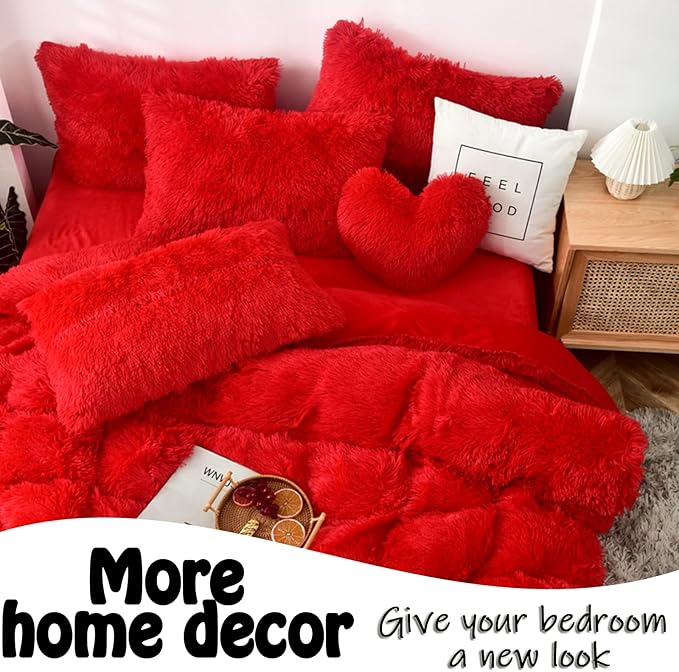 MorroMorn Flower Pillow Shaped Throw Pillows, 20" Floor Pillow Butt Cushion - Fluffy Shaggy Daisy Floral Decorative Pillows for Bed Couch Sofa Chair Cute Plush Faux Fur Room Decor (Red)