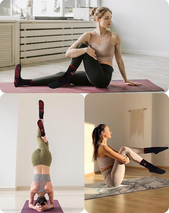 Yawlsow Pilates Grip Socks for Women Yoga Grippy Socks Cute Barre Non Skid Athletic Crew Sticky Sock Workout Hospital
