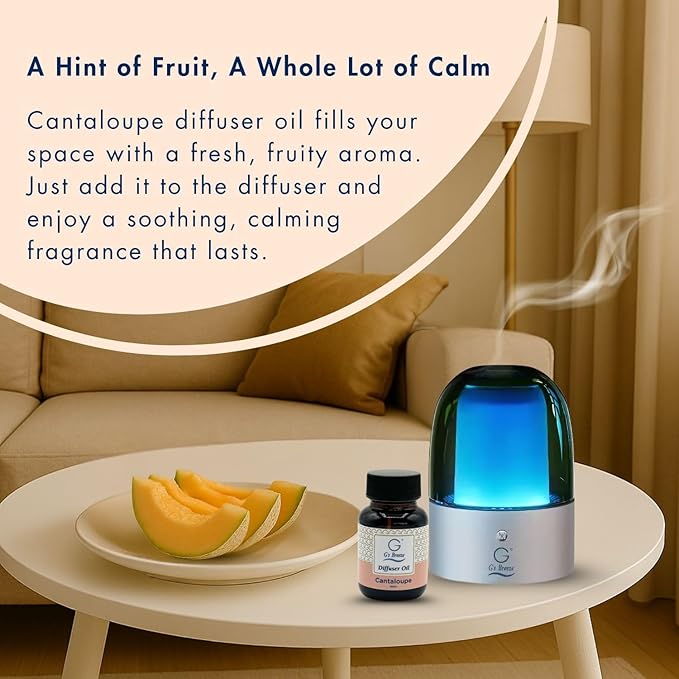 G's Breeze Smart Aroma Diffuser with 60ml Cantaloupe Scent Refill – Bluetooth & Wi-Fi App Control - LED Lighting & Adjustable Intensity - Long-Lasting Sweet Fruity Fragrance for Home or Office