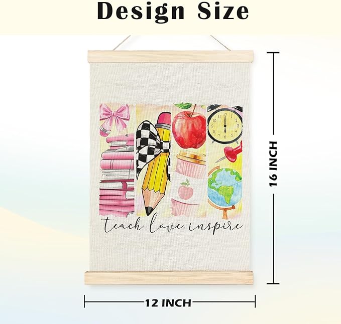 JINYO Teacher Wall Decor, Teach Love Inspire Classroom Wall Art Poster, Back to School Teacher Appreciation Gifts Canvas Prints Wall Decor for Classroom Office, 12x16 Inches