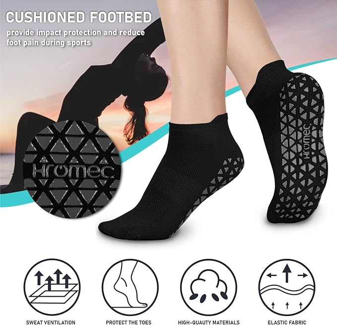 Non Slip Yoga Socks with Grips for Pilates, Ballet, Barre, Barefoot, Hospital Anti Skid Socks for Women and Men