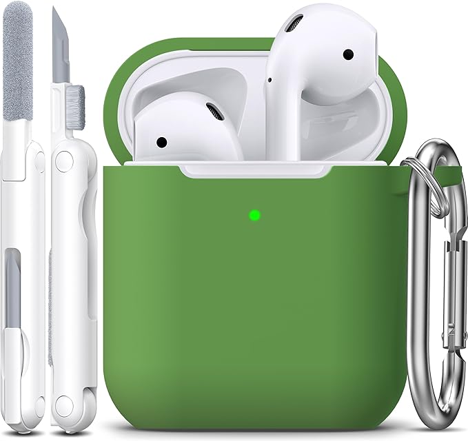 R-fun Compatible with AirPods Case Cover, Soft Silicone Protective Cover with Keychain for Women Men Compatible with Apple AirPods 2nd 1st Generation Charging Case, Front LED Visible,Olive Green