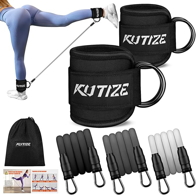 Ankle Resistance Bands with Cuffs for Women & Men - 3-Level Adjustable Leg & Glute Workout Equipment, Portable Home Gym Exercise Bands for Kickbacks, Hip Thrusts, Yoga, Strength Training